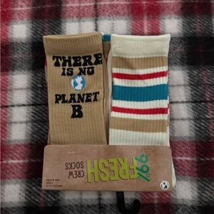 Fresh  Men's Tan and Multicolor Crew Socks Size 6 1/2 to 12  5 Pairs
